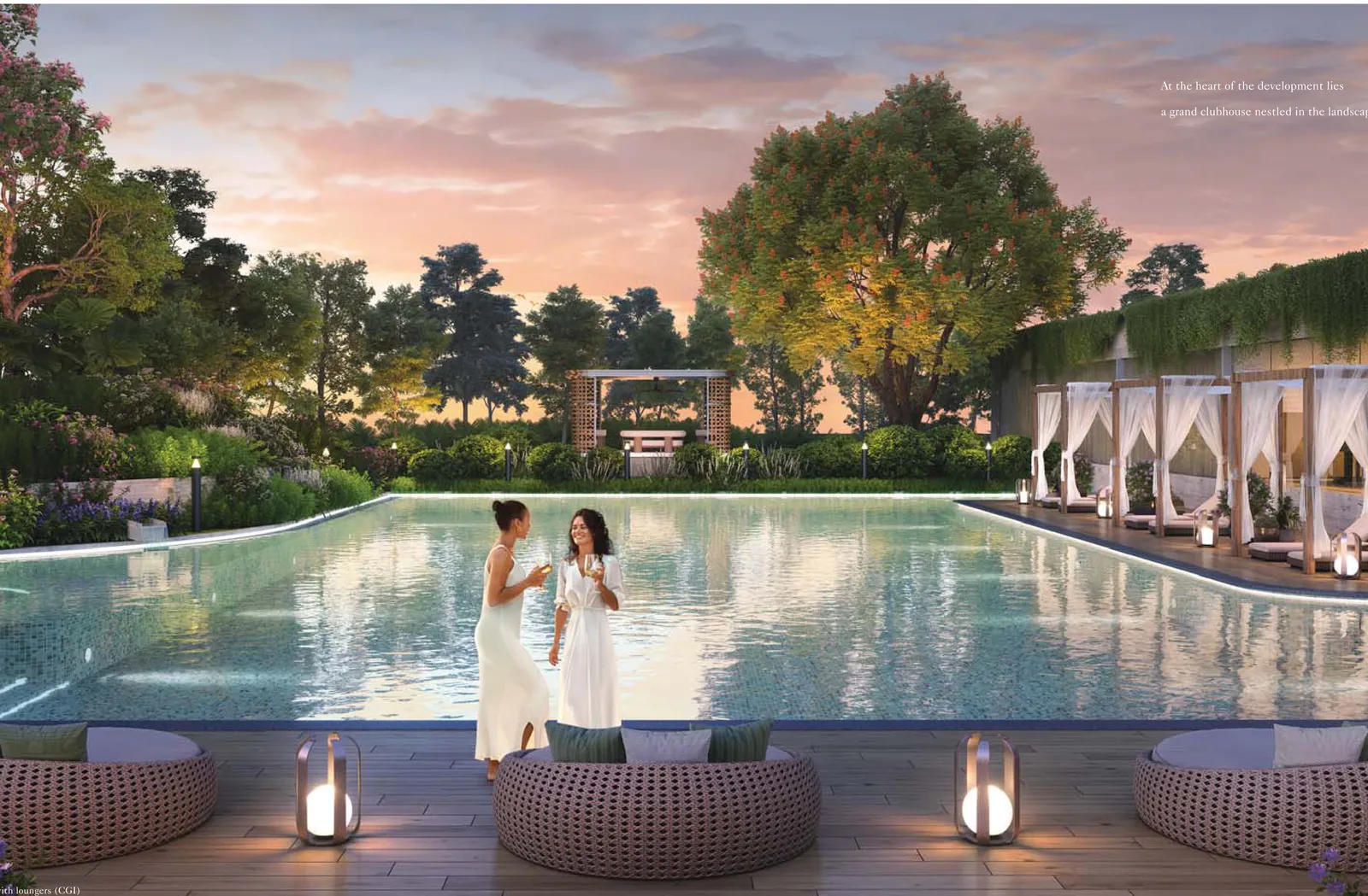 Swimming pool with cabanas at Lodha Sylvan
