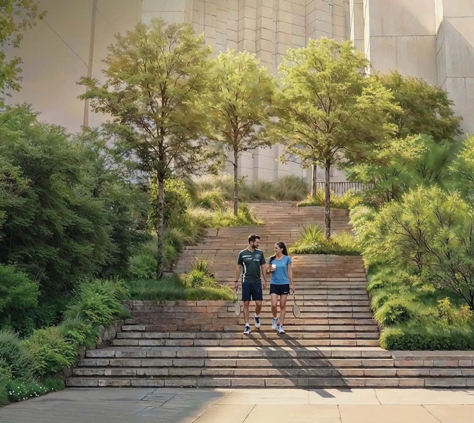 Verdant stair and landscaped greens at Lodha Sylvan